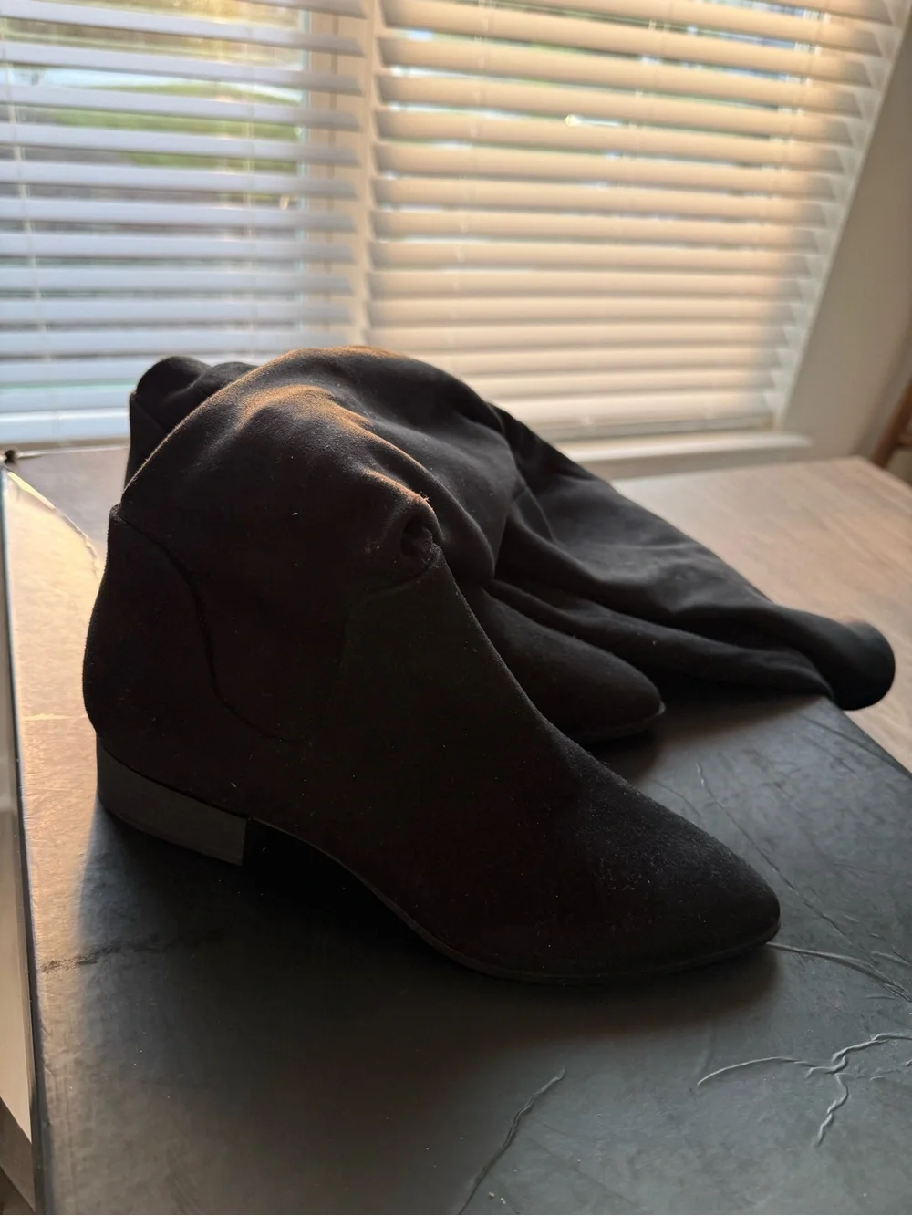 DKNY Black Over-the-Knee Suede Boots with Pointed Toe